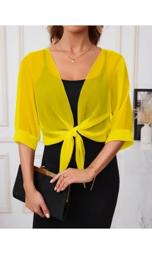 Kadın Truvakar Kollu önden Bağlamalı Kısa şifon Bolero Ceket