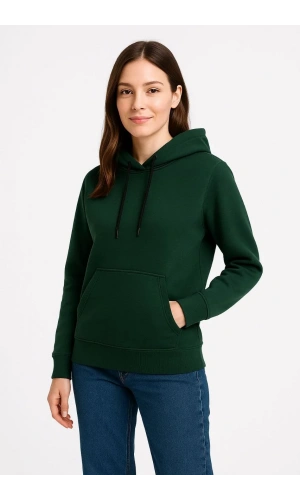 Kadın Üç İplik Kapüşonlu Kanguru Cepli Sweatshirt hoodie - Haki