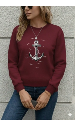 Kadın Uzun Kollu Bisiklet Yaka Desenli Viskon Iki Iplik Bluz