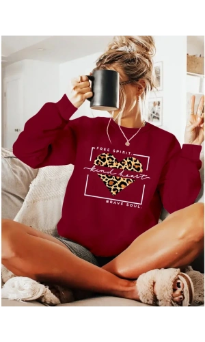 Kadın Uzun Kollu Bisiklet Yaka Desenli Viskon Iki Iplik Bluz