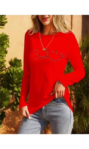 Kadın Uzun Kollu Bisiklet Yaka Gülümseyen Surat Desenli Viskon Bluz