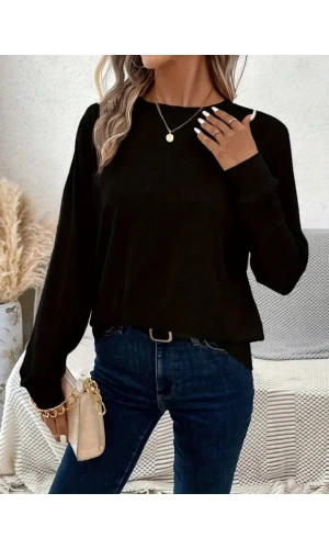 Kadın Uzun Kollu Bisiklet Yaka Viskon Bluz