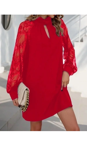 Kadın Uzun Kollu Damla Detaylı Sandy Mini Elbise