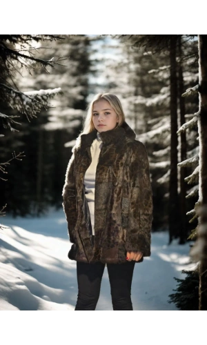 Kadın Uzun Kollu Deri Ceket - Leopar