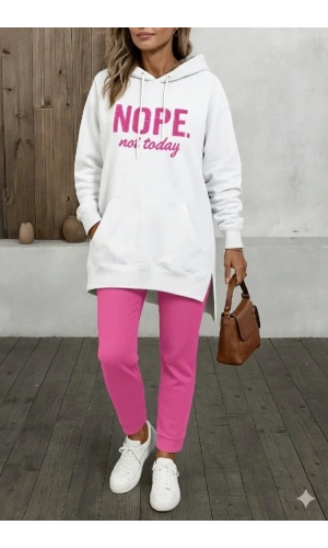 Kadın Uzun Kollu Kapşonlu Bağcıklı Viskon Iki Iplik Sweat