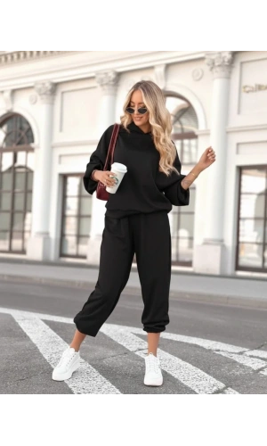 Kadın Uzun Kollu Kapşonlu Viskon Iki Iplik Bluz Ve Pantolon Ikili Takım