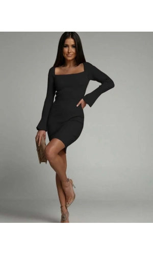 Kadın Uzun Kollu Kare Yaka Kol Ucu Ispanyol Triko Elbise