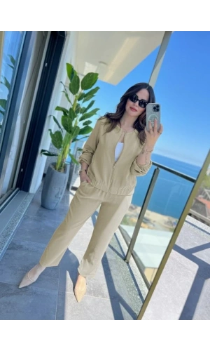 Kadın Uzun Kollu önden Fermuarlı Modal Ceket Ve Pantolon Ikili Takım