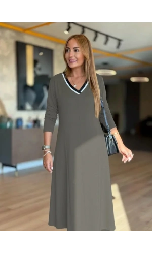 Kadın Uzun Kollu V Yakalı Midi çağla Yeşili Modal Elbise