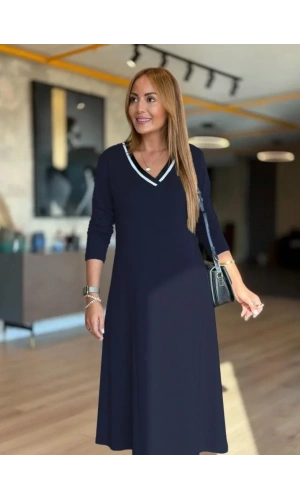 Kadın Uzun Kollu V Yakalı Midi Modal Elbise