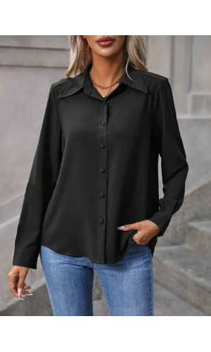 Kadın Uzun Kollu Yakalı önden Düğmeli Aerobin Gömlek