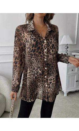Kadın Uzun Kollu Yakalı önden Düğmeli şifon Gömlek