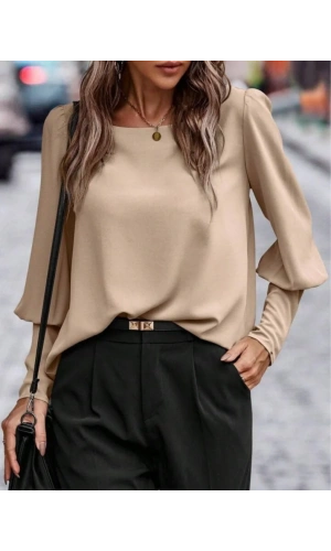 Kadın Uzun Kollu Yuvarlak Yakalı Düğmeli Ithal Krep Bluz