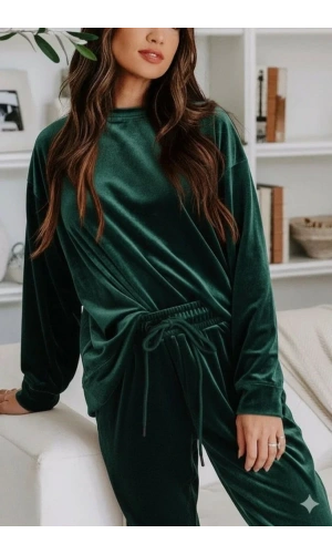Kadın Uzun Kollu Yuvarlak Yakalı Kadife Bluz Ve Pantolon Takım