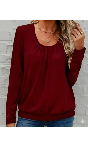 Kadın Uzun Kollu Yuvarlak Yakalı Viskon Bluz