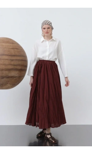 Kadın Yüksek Bel Arkadan Fermuarlı Kırışık Geniş Kesimli Vural Etek