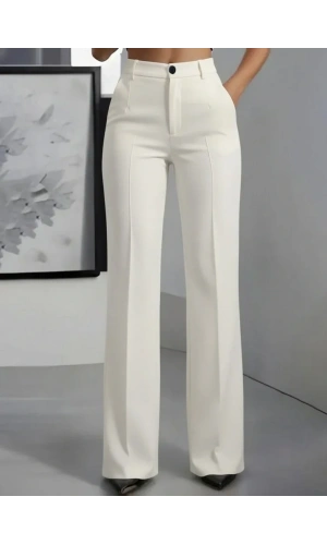 Kadın Yüksek Bel Cepli Ithal Krep Pantolon