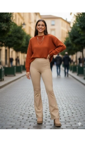 Kadın Yüksek Bel Krep Kumaş Bol Paça Pantolon