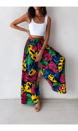 Kadın Yüksek Bel Lastikli Desenli Süprem Pantolon