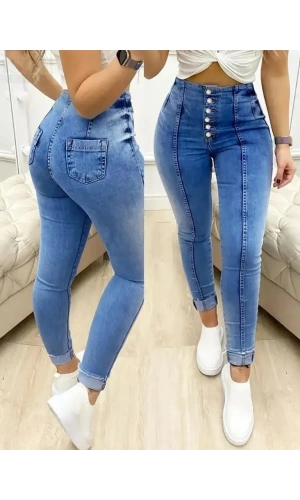 Kadın Yüksek Bel önden Düğmeli Jean Pantolon