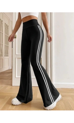 Kadın Yüksek Bel şerit Detaylı Ispanyol Paçalı Dalgıç Pantolon