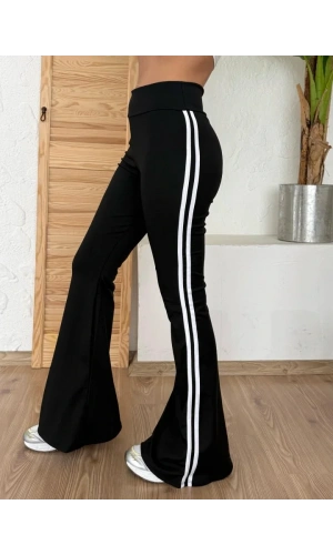 Kadın Yüksek Bel şerit Detaylı Ispanyol Paçalı Dalgıç Pantolon