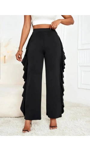 Kadın Yüksek Bel Yanları Volanlı Cepli Sandy Pantolon