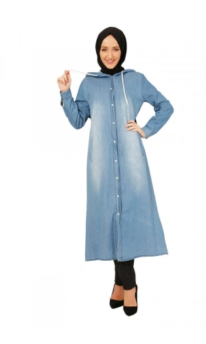 Kapişonlu Kot Tesettür Kap Açık