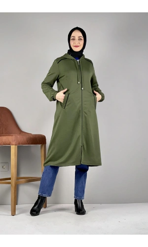 Kapşonlu Tesettür Kap Haki