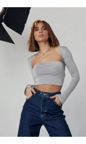 Kara Yaka Uzun Kollu Crop - Taş