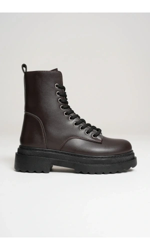 Karma Özel Tasarım Kışlık Acı Kahve Kalın Tabanlı Kadın Bot