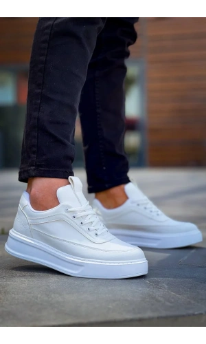 KB-006 Kuback Beyaz Cilt  Yüksek Taban Bağcıklı Günlük Erkek Ayakkabı