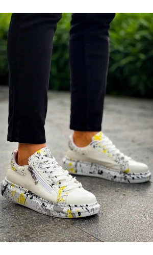KB-02  Kuback  Bağcıklı Crocodile Beyaz Sarı Günlük Erkek Ayakkabı