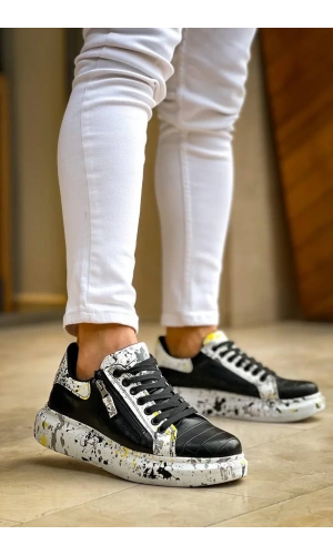 KB-02  Kuback Bağcıklı Crocodile Siyah Sarı Günlük Erkek Ayakkabı