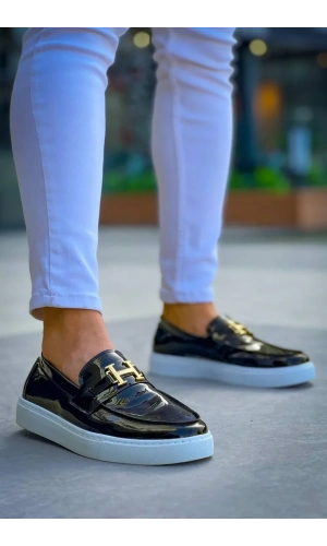 KB-027  Kuback Bağcıksız Siyah Rugan H Günlük Erkek Ayakkabı