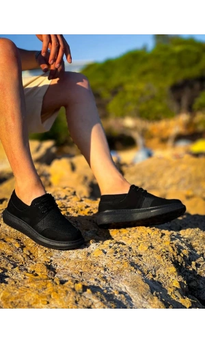 KB-042  Kuback Bağcıklı  Siyah Deri Tozu Siyah Taban Günlük Erkek Ayakkabı