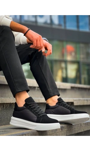KB-046 Kuback Siyah Paraşüt Beyaz Yüksek Taban Günlük Spor Ayakkabı