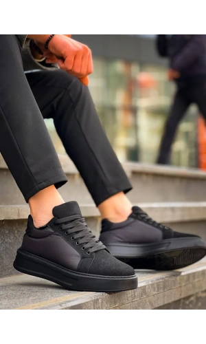 KB-046 Kuback Siyah Paraşüt Siyah Yüksek Taban Günlük Spor Ayakkabı