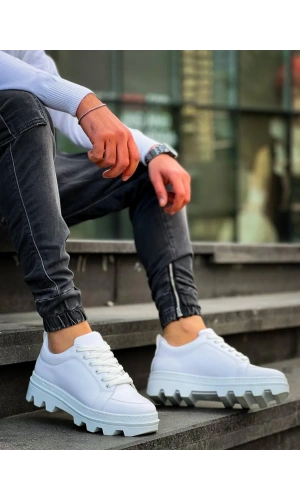 KB-056 Kuback Beyaz Cilt Beyaz Yüksek Taban Günlük Spor Ayakkabı