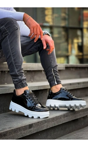 KB-056 Kuback Siyah Rugan Beyaz Yüksek Taban Günlük Spor Ayakkabı