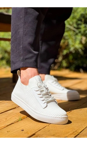 KB-110  Kuback Beyaz Triko Yüksek Taban Bağcıklı Günlük Erkek Ayakkabı