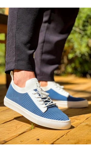 KB-110  Kuback Mavi Triko Yüksek Taban Bağcıklı Günlük Erkek Ayakkabı