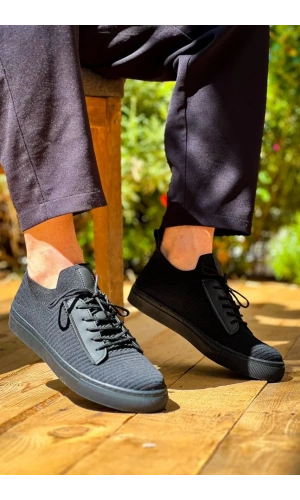KB-110  Kuback Siyah Triko Siyah Yüksek Taban Bağcıklı Günlük Erkek Ayakkabı