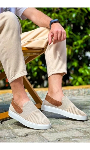 KB-114  Kuback Bej Taba Triko Yüksek Taban Bağcıksız Günlük Erkek Ayakkabı