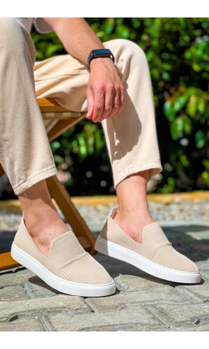 KB-114  Kuback  Bej Triko Yüksek Taban Bağcıksız Günlük Erkek Ayakkabı
