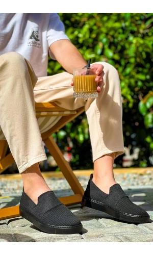 KB-114  Kuback Siyah Triko Siyah  Yüksek Taban Bağcıksız Günlük Erkek Ayakkabı