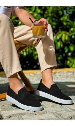 KB-114  Kuback Siyah Triko Yüksek Taban Bağcıksız Günlük Erkek Ayakkabı
