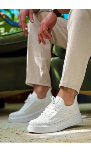 KB-116 Kuback Beyaz Bağcıklı Triko Günlük Erkek Ayakkabı