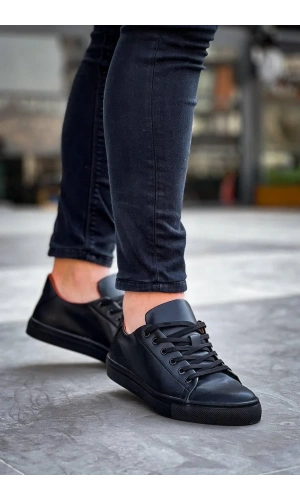 KB-122  Kuback Siyah Cilt Siyah Yüksek Taban Bağcıklı Günlük Erkek Ayakkabı