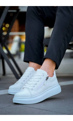 KB-309  Kuback Beyaz Fermuar Ve Bağcıklı  Günlük Erkek  Ayakkabı